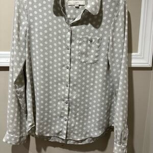 LOFT‎ Gray and White Polka Dot Blouse